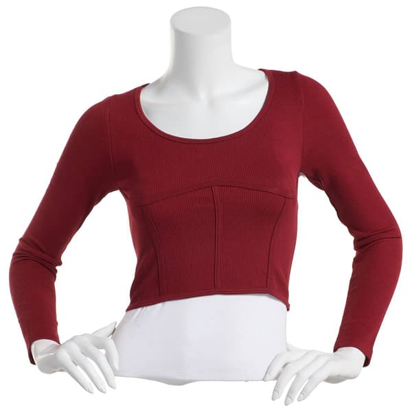 Juniors One Step Up Long Sleeve Seamless Corset Crop Top - image 