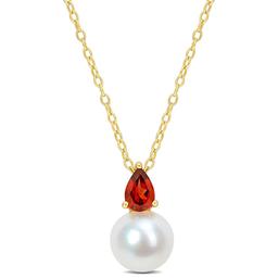 Gemstone Classics(tm) Freshwater Pearl & Garnet Pendant