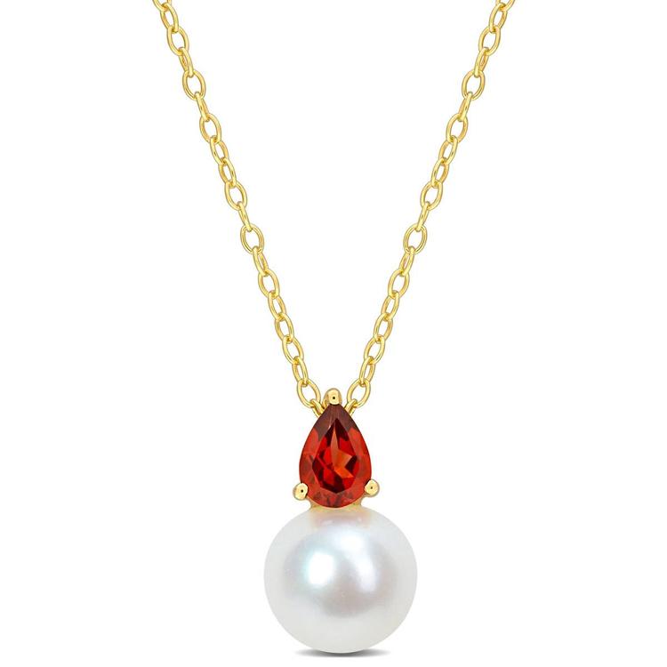 Gemstone Classics(tm) Freshwater Pearl & Garnet Pendant