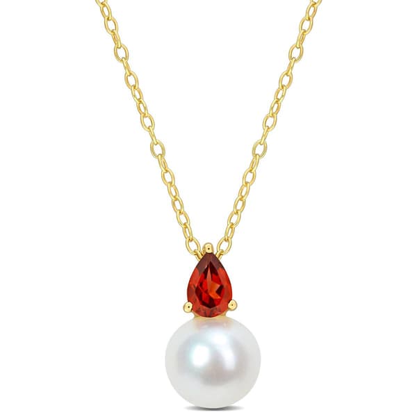 Gemstone Classics(tm) Freshwater Pearl & Garnet Pendant