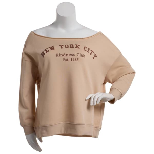 Juniors Plus No Comment Off The Shoulder NYC Oversized Sweatshirt
