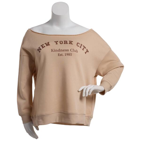 Juniors Plus No Comment Off The Shoulder NYC Oversized Sweatshirt - image 