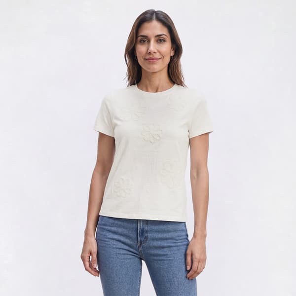 Womens Absolutely Famous Short Sleeve Flower Applique Tee - image 
