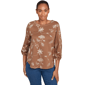 Womens Ruby Rd. New Neutrals Metallic Embroidery Floral Blouse - image 1