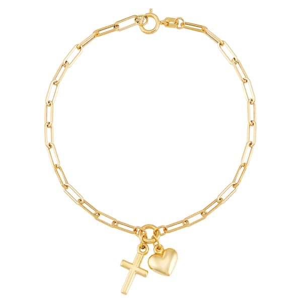 Gold Classics&#40;tm&#41; 10kt. Gold Cross Heart Paperclip Bracelet - image 