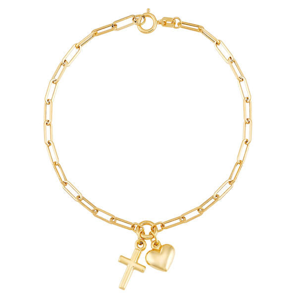Gold Classics&#40;tm&#41; 10kt. Gold Cross Heart Paperclip Bracelet - image 