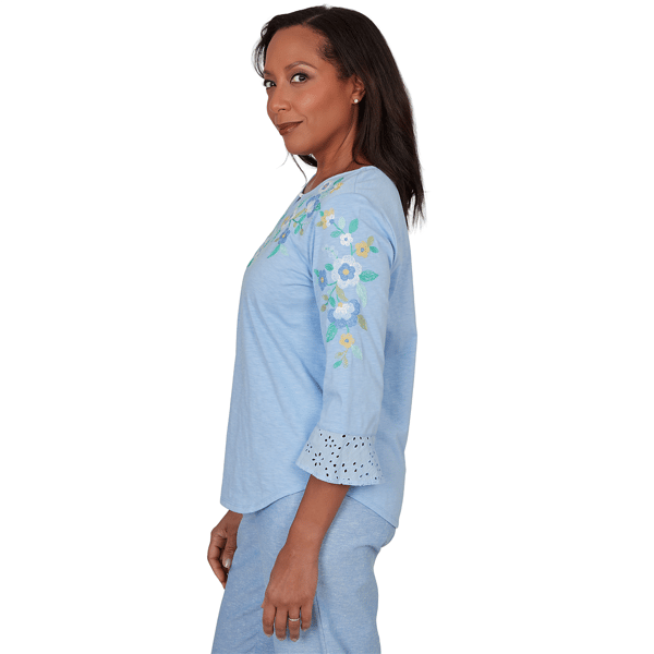 Petite Alfred Dunner Caribbean Blues Floral Embroidery Blouse