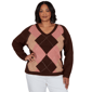 Plus Size Hearts of Palm Berry Fabulous V Neck Argyle Sweater - image 1
