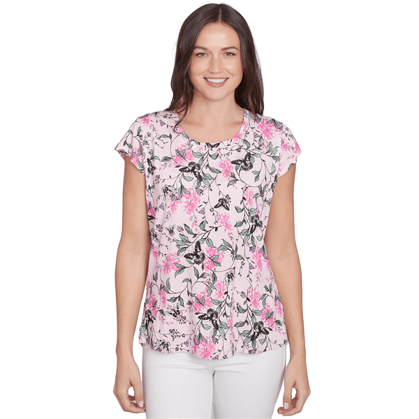 Women's Garden Butterfly Cap Sleeve Top - image 