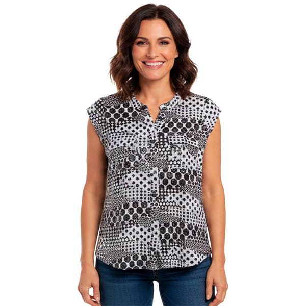 Petite Emily Daniels Cap Sleeve Foil Dot Button Front Blouse