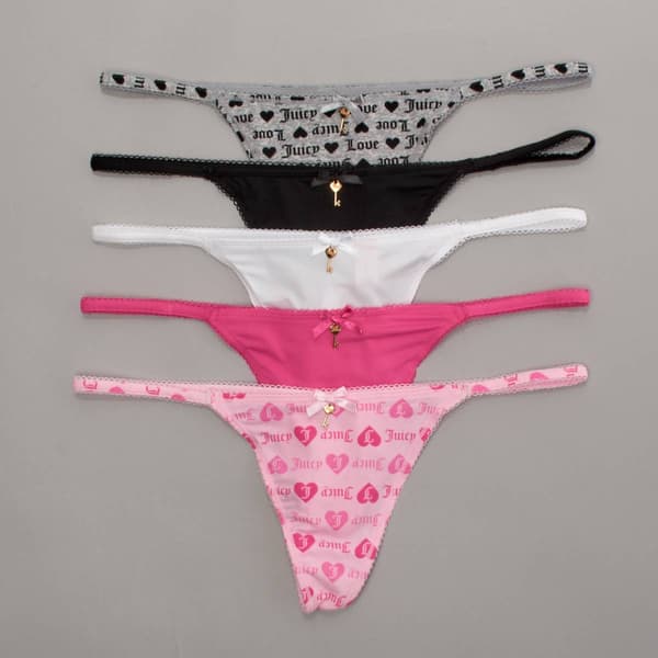 Womens Juicy Couture 5pk Brushed Micro Thong Picot Elastic