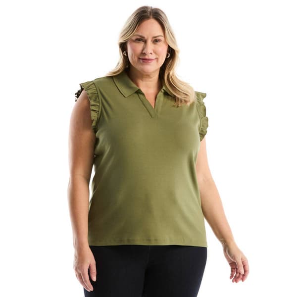 Plus Size Rafaella(R) Ruffle Sleeve Solid Polo