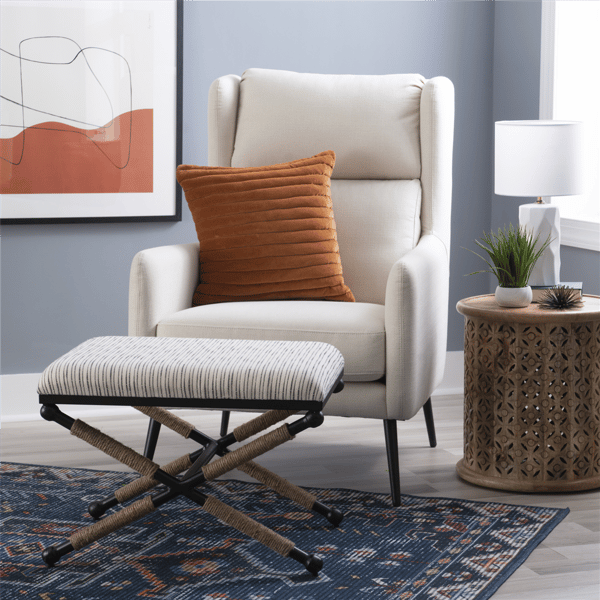 Linon Home Decor Ashburn Campaign Accent Striped Stool