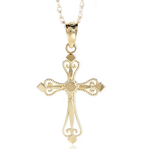 Gold Classics™ Budded Cross 14kt. Gold Pendant Necklace