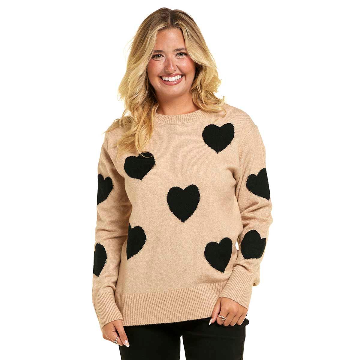 Womens Erika Long Sleeve Heart Intarsia Sweater