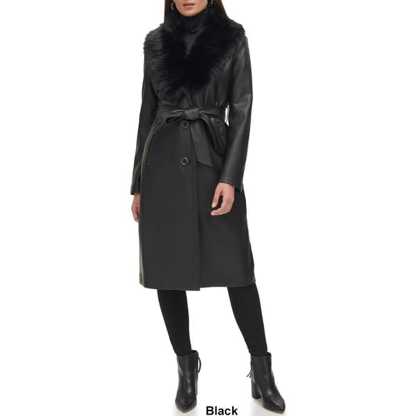 Womens Kenneth Cole Belted Faux Leather Trench Coat