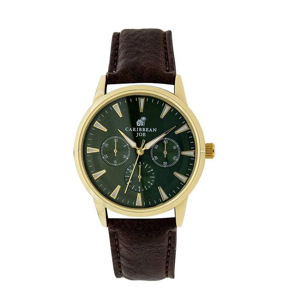 Mens Caribbean Joe Gold-Tone Green Chronograph Watch - CJ7149GD - image 