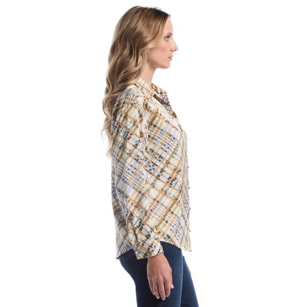 Womens Rafaella® Long Sleeve Button Front Plaid Blouse
