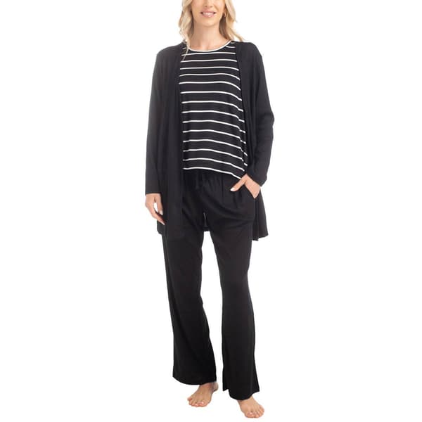 Womens MUK LUKS&#40;R&#41; 3pc. Anything Pajama Set - Black Stripe - image 