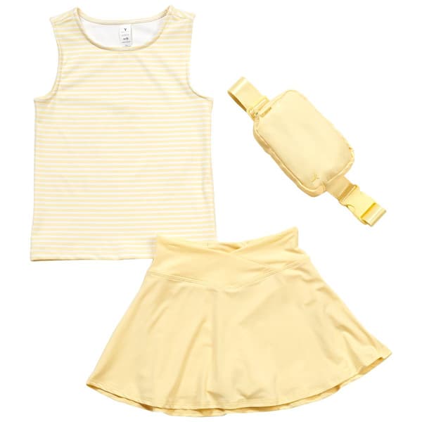 Girls (7-14) Yogalicious(R) Stripe Tank w/ Crossover Skort & Bag