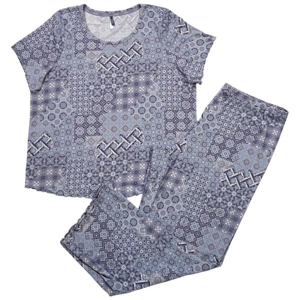 Plus Size IZOD® Grey Patchwork Nightshirt & Wide Leg Pajama Set