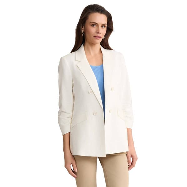 Womens Jones New York 3/4 Scrunch Sleeve Faux Double Breasted Li