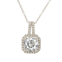 Sterling Silver Cubic Zirconia Cushion Pendant Necklace