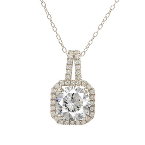 Sterling Silver Cubic Zirconia Cushion Pendant Necklace - image 