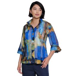 Petite Ali Miles 3/4 Cuff Sleeve Textured Abstract Blouse