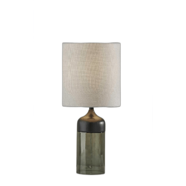 HomeRoots 23in. Black Wood & Smoked Glass Bedside Lamp