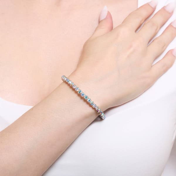 Athra Fine Silver Plated Single Honeycomb Crystal Coil Bracelet
