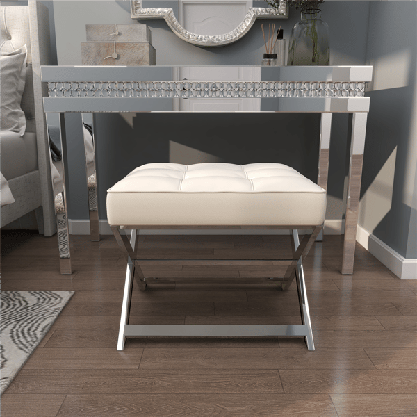9th & Pike® Modern White Leather Ottoman Stool