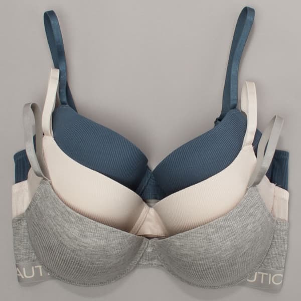 Womens Nautica 3pk. Ribbed Molded Bras with Tonal Blend