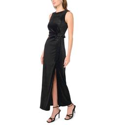 Womens MSK Sleeveless Allover Rhinestone Side Slit Maxi Dress