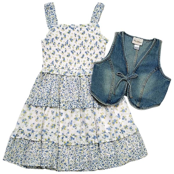 Girls (7-16) Rare Editions 2pc. Denim Vest & Floral Skirt Set - image 