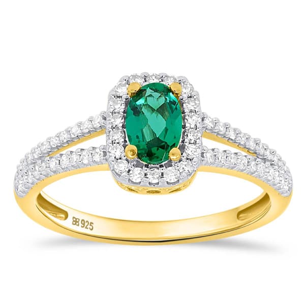 Gemstone Classics(tm) Created Emerald &amp; Lab Grown Diamond Ring - image 