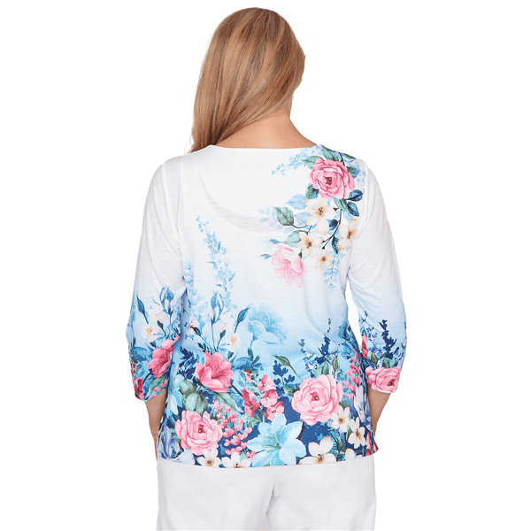Womens Alfred Dunner Classics 3/4 Sleeve Floral Lace Neck Blouse
