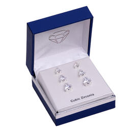 Boxed Silver-Tone Cubic  Zirconia 3pr. Stud Earrings