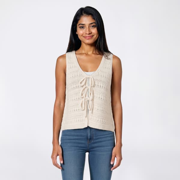 Juniors Pink Rose Sleeveless V Neck Crochet 3 Tie Vest