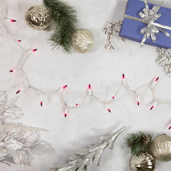 Brite Star 49.5ft. Purple Mini Christmas White Wire Light Set