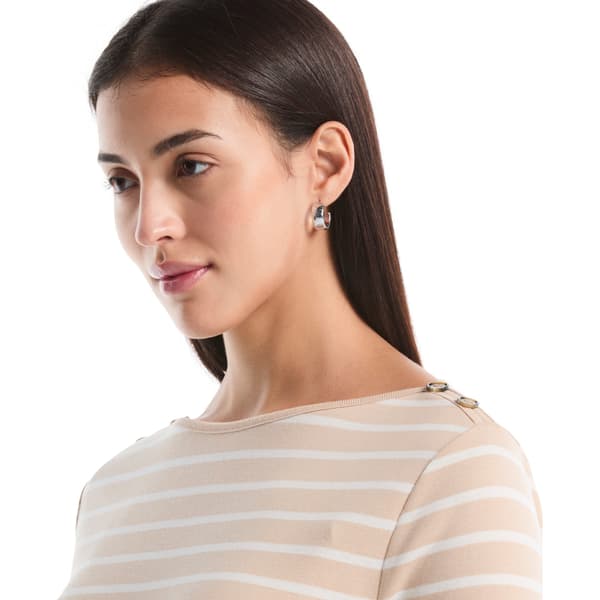 Womens Rafaella® 3/4 Sleeve Shoulder Button Stripe Blouse