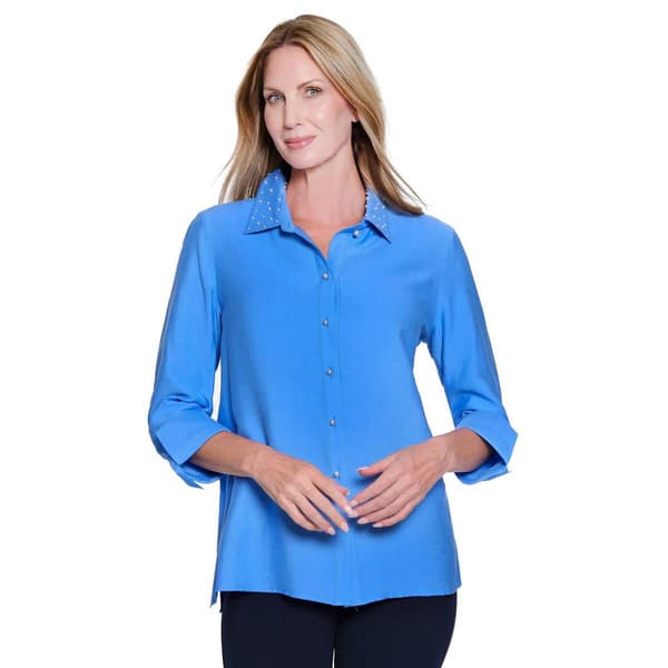Womens Multiples 3/4 Flip Cuff Sleeve Pearl Collar Blouse - image 