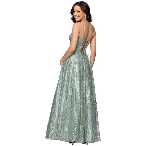 Juniors Blondie Nites Glitter Illusion Lace-Up A-Line Dress