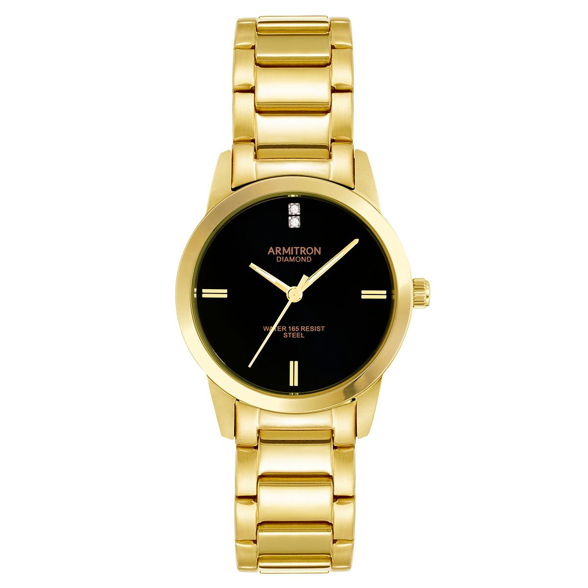 Womens Armitron Gold Tone Diamond Dial Watch - 75-5825BKGP