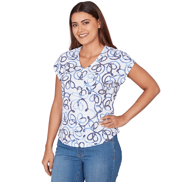 Petite Hearts of Palm Smooth Sailing Nautical Rope Blouse