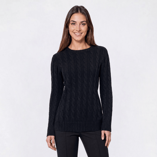 Petite Preswick & Moore® Long Sleeve Cable Knit Crew Neck Sweater