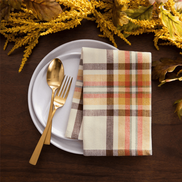 Threadmade Rus- Set Harvest Woven Plaid Napkins - Set of 8