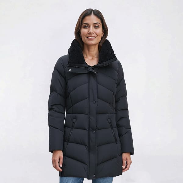 Petite Calvin Klein Long Puffer Jacket w/Sherpa Lined Collar - image 