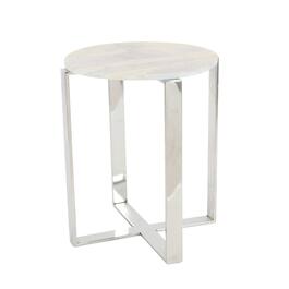 9th & Pike&#40;R&#41; White Marble and Stainless Steel Modern Accent Table