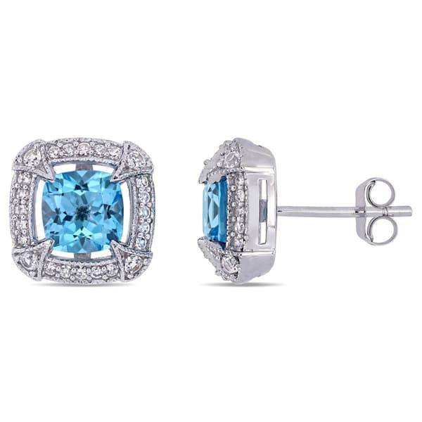 Sophia B 10kt. White Gold Diamond & Blue Topaz Stud Earrings - image 